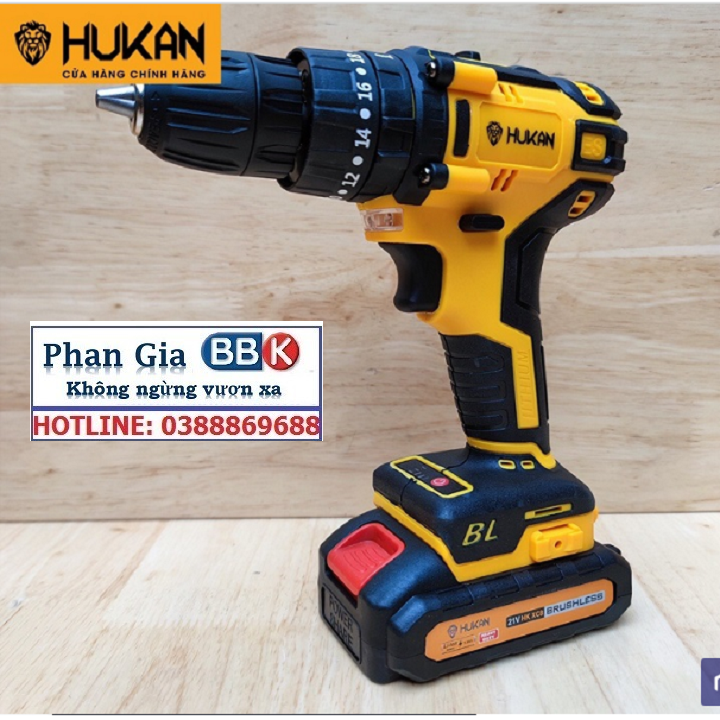 Máy Khoan Pin Hukan 21V KHÔNG CHỔI THAN Tặng Kèm 23 Chi Tiết