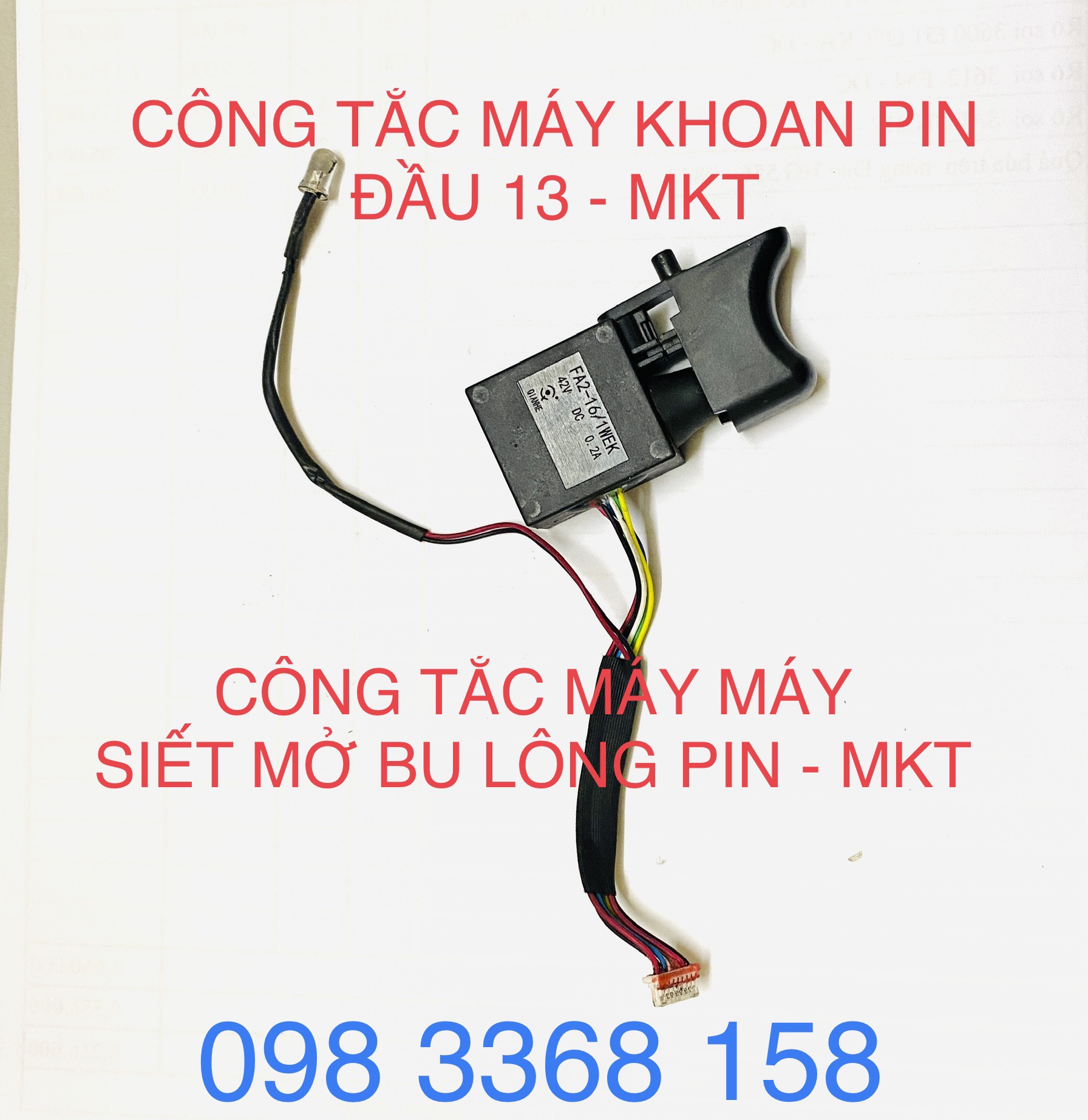 CÔNG TẮC KHOAN PIN ĐẦU 13MM / $ÚNG SIẾT MỞ ỐC PIN / MÁY VẶN VÍT PIN ... 21V DC /198VF