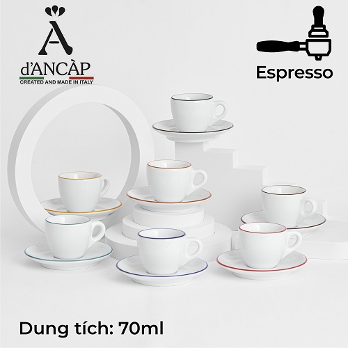 Bộ đĩa và ly sứ cà phê Ancap Espresso 70ml vẽ tay lên viền