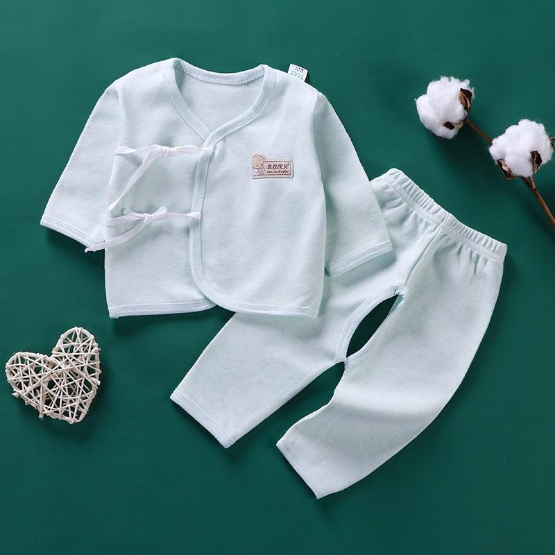 Bộ quần áo sơ sinh dài tay KISS BEE cao cấp thiết kế buộc dây áo, quần hở đũng, chất cotton cho bé từ 0 - 3 tháng