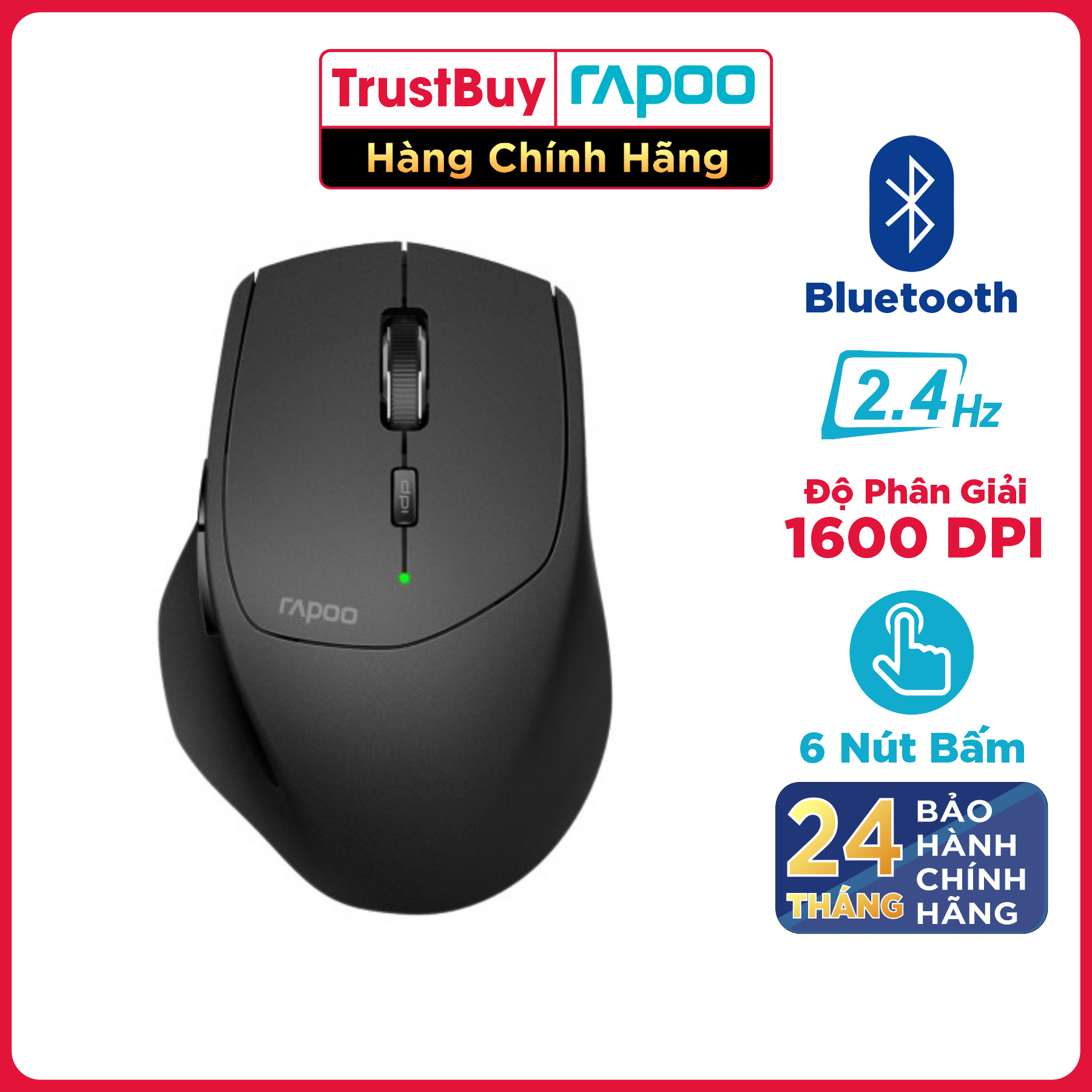 Chuột Không Dây Bluetooth RAPOO MT550 Tối Đa 4 Thiết Bị 3 Chế Độ Kết Nối - Hàng Chính Hãng