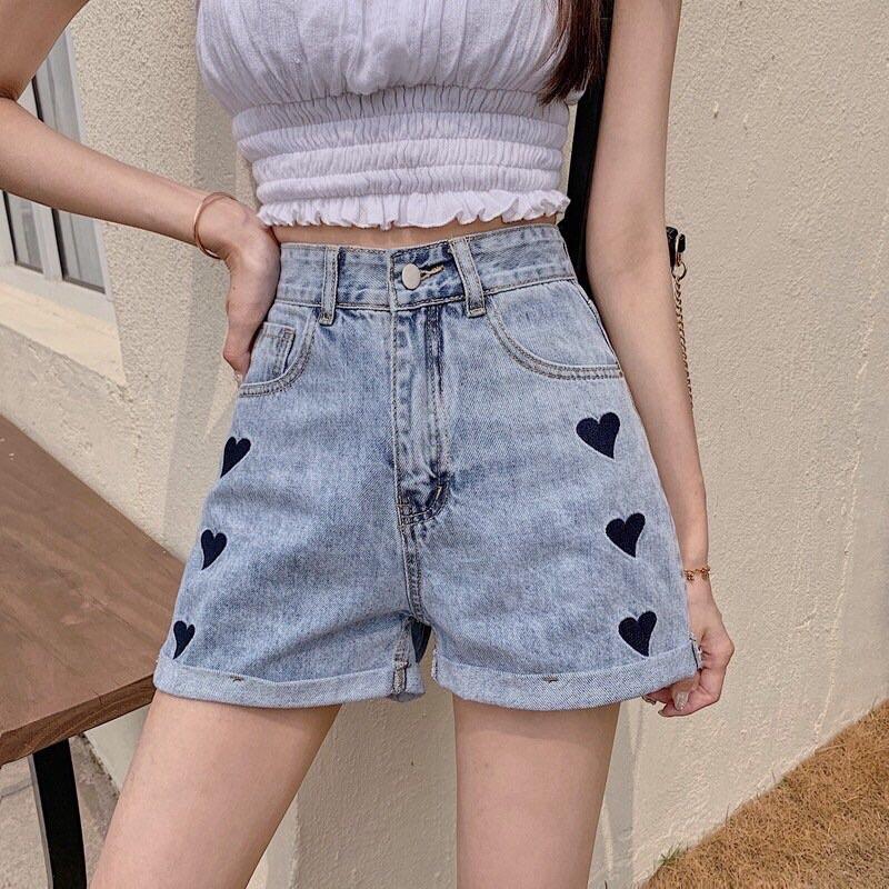 Quần sóc jeans nữ in hình trái tim mã mới 2022 hàng Quảng Châu mã 720