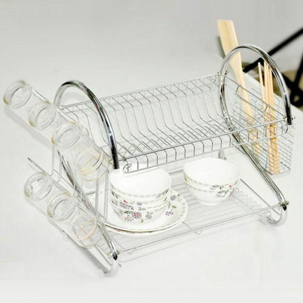 Kệ Úp Bát Đĩa 2 Tầng Inox Có Khay Hứng Nước Tiện Dụng, Kệ Úp Bát Nhỏ Gọn - Ngăn Nắp - Sang Trọng