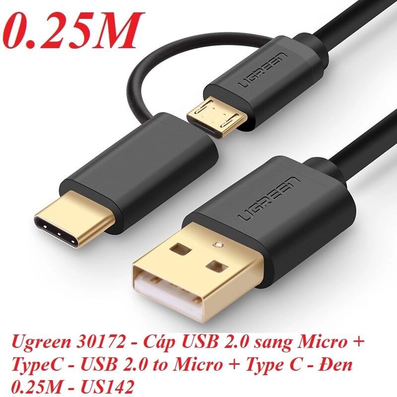 Ugreen UG30172US142TK 0.25M màu đen Thiết bị chuyển đổi USB 2.0 sang type-C và micro USB - HÀNG CHÍNH HÃNG