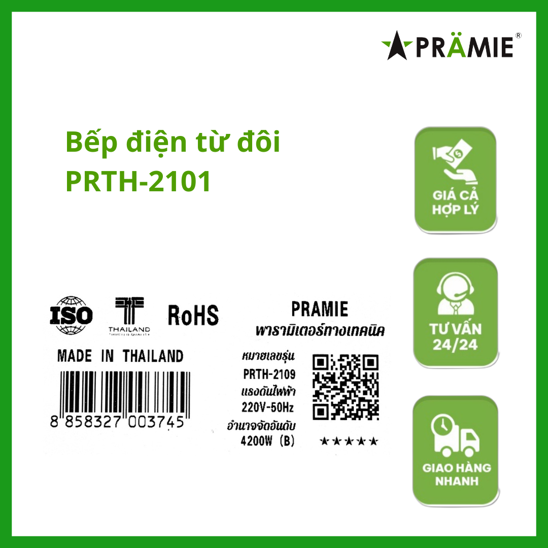 Bếp điện từ đôi Pramie PRTH - 2101_Môt từ một hồng ngoại_Hàng nhập khẩu Thái Lan