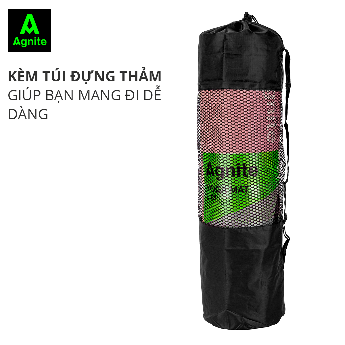 Thảm tập Yoga và GYM chuyên dụng dày 10mm kèm túi đựng Agnite - NBR nguyên khối, độ đài hồi tốt, chống lún - Chống trơn trượt, độ bám cao, ngăn ngừa hôi và ẩm mốc - Hàng chính hãng - EL108 / EL110