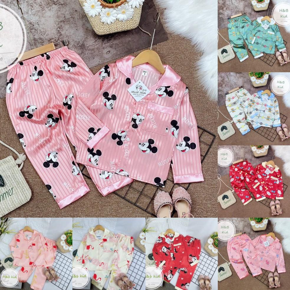 BỘ MẶC NHÀ PIJAMA DÀI TAY LỤA GẤM CAO CẤP CHO BÉ GÁI