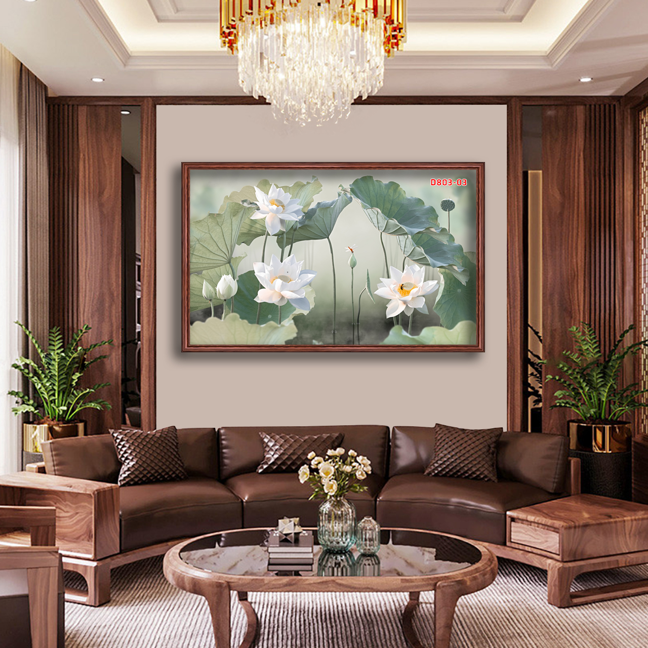 D803 01 Tranh kính Hoa sen Cá chép