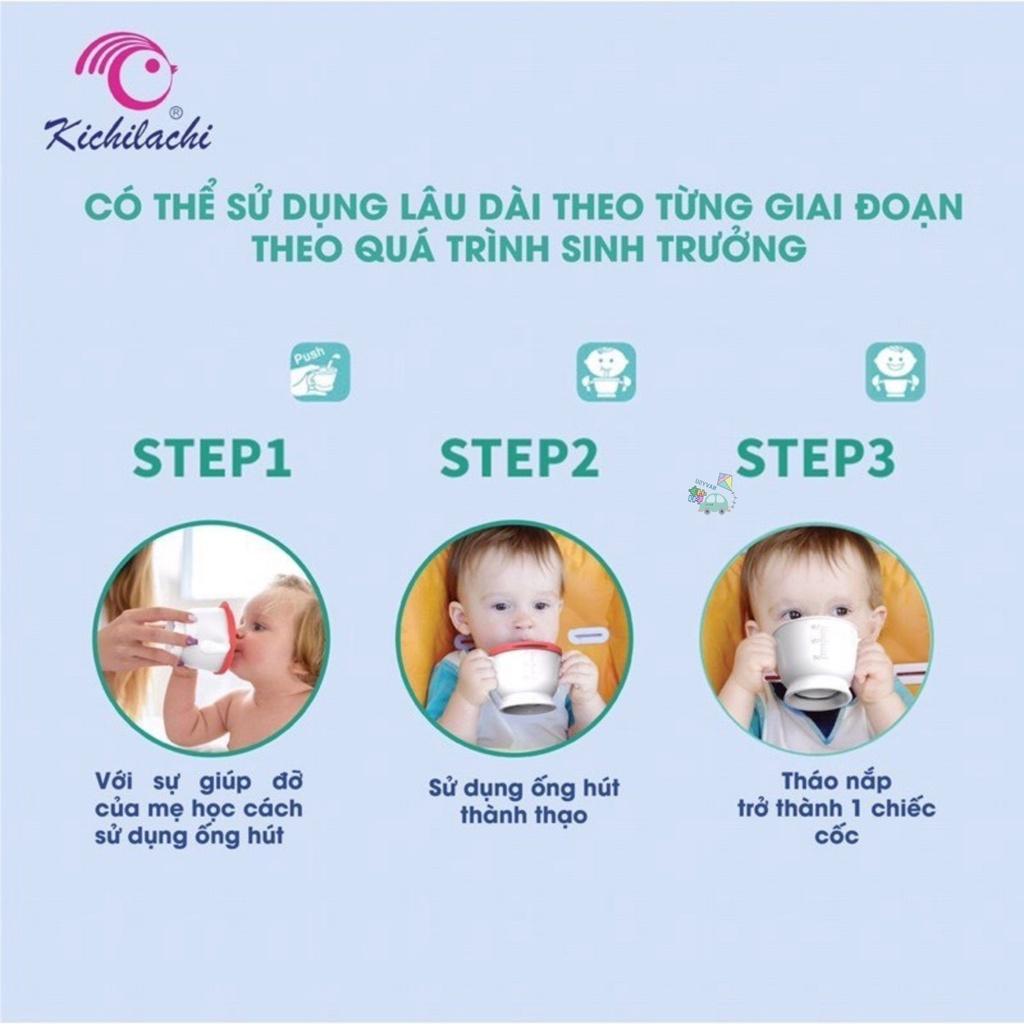 [Tặng cọ] Cốc Tập Hút Kichi 3 Giai Đoạn Có Vạch Chia 150ml Cho Bé Tập Uống Nước