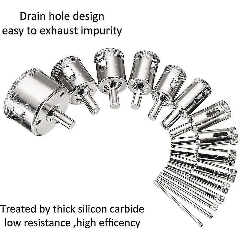 Máy khoan kim cương bit 15pcs 6-50mm lỗ hổng lõi Saws Bộ dụng cụ khoan kim cương BITS CẮT THÉP CARBON CHO GLASS Gốm sứ sứ