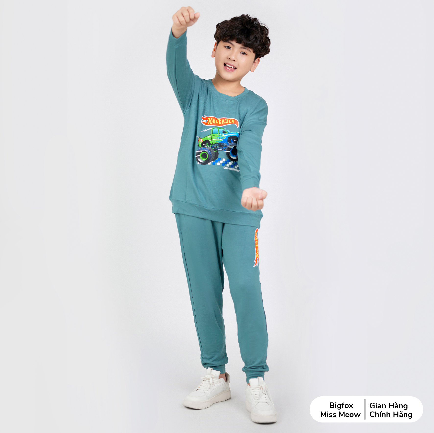Bộ thu đông bé trai Bigfox Miss Meow dài tay phong cách Hàn Quốc, chất nỉ da cá size đại trẻ em 3,5,9,11 tuổi 40kg