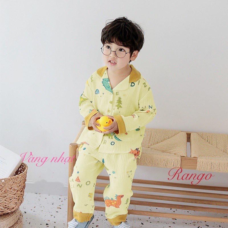 Bộ pizama bé gái bé trai hình khủng long chất thun cotton mịn mát ấm áp