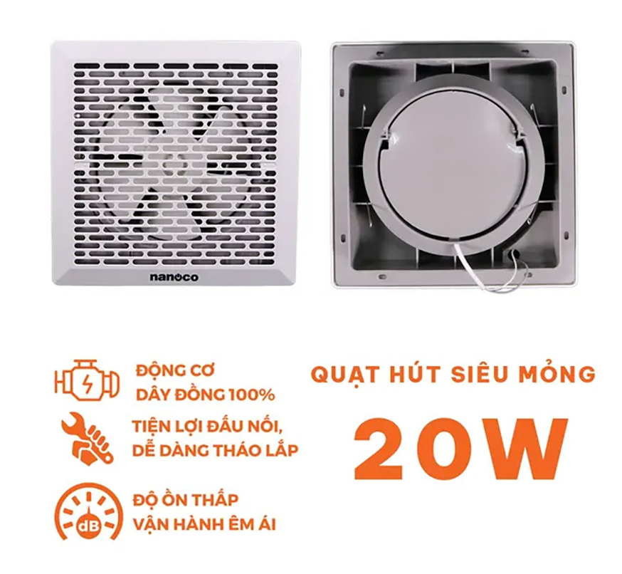 Quạt hút siêu mỏng Nanoco 20W - NMV2023