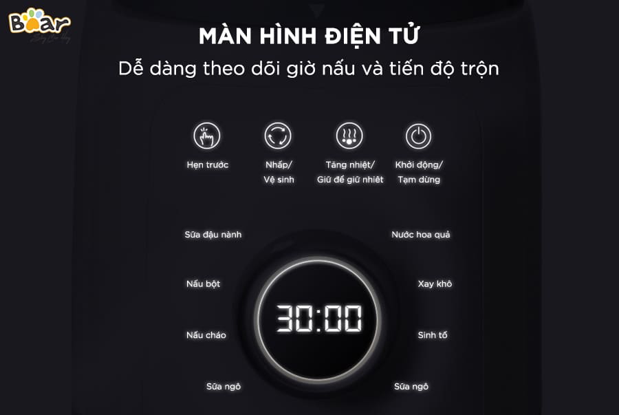 Máy Làm Sữa Hạt Cách Âm, Máy Xay Nấu Sữa Hạt BEAR PBJ-B06K8 Dung Tích 1 Lít Công Suất 1000 W - Hàng Nhập Khẩu