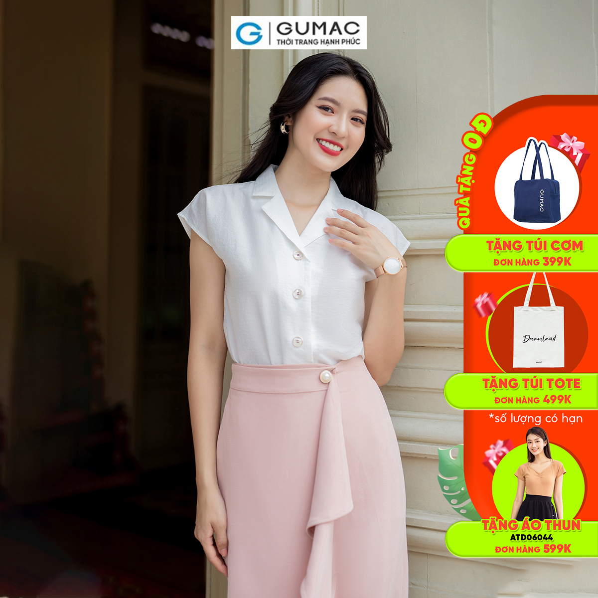Áo kiểu danton tay liền công sở thanh lịch thời trang GUMAC AD07001