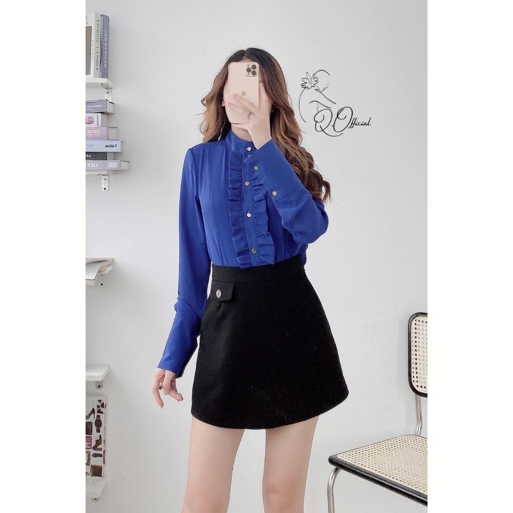 Áo Sơ Mi Nữ Cổ Tàu Dài Tay Phối Họa Tiết