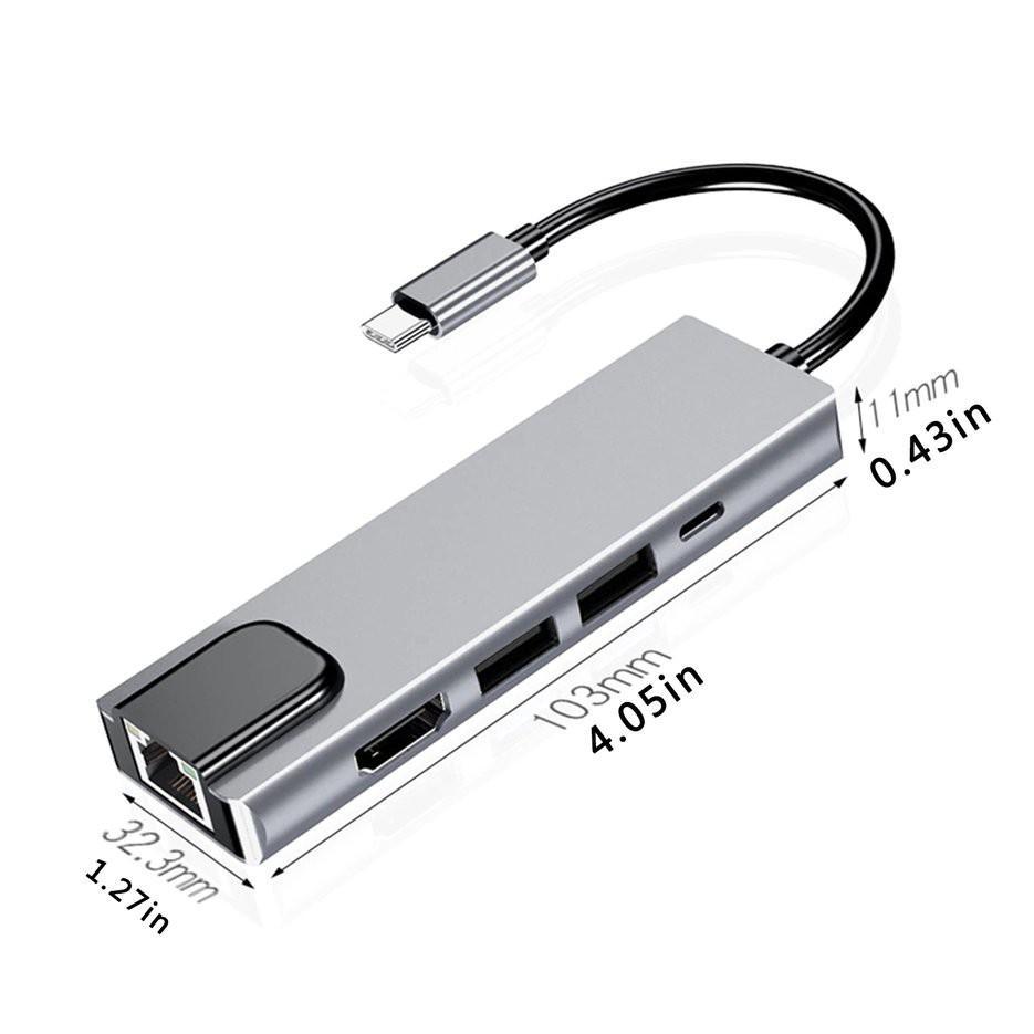 Bộ chuyển đổi nguồn 5/6 trong 1 USB type C Hdmi 4K USB 3.0 PD sang Ethernet Rj45 Lan
