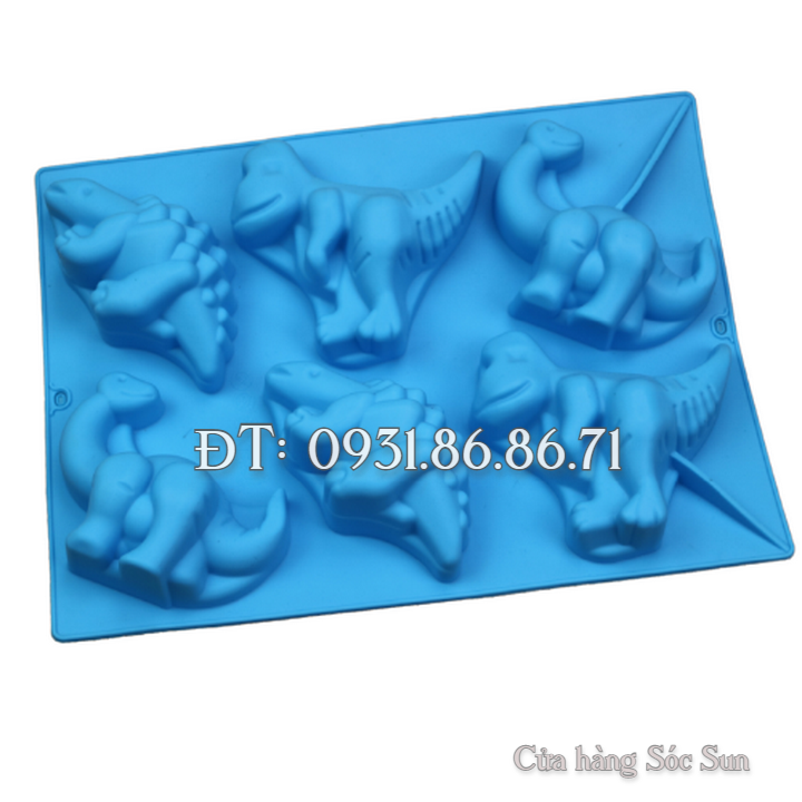 Khuôn silicon 6 con khủng long, tê giác - Mã số 1061