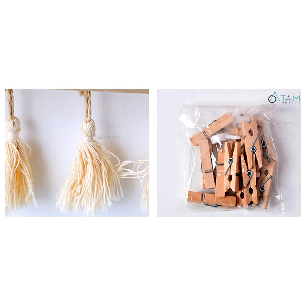 Set khung gỗ treo ảnh 6 dây thừng + 12 kẹp gỗ + 01 đinh tường W-KhTA-01