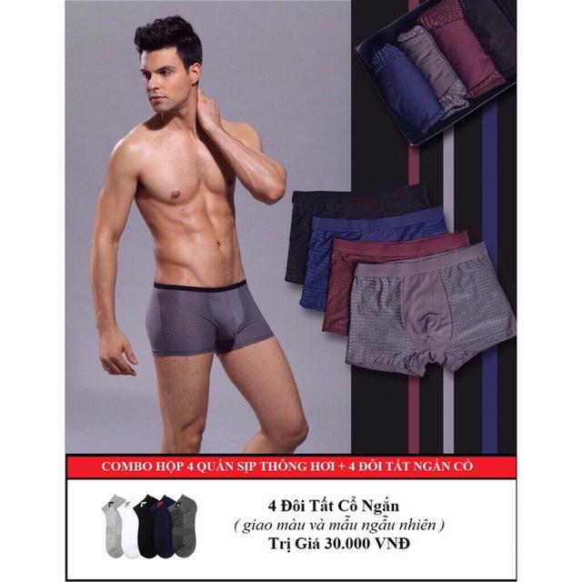 Combo 4 quần sịp Men Thông hơi + 4 đôi tất cổ thấp