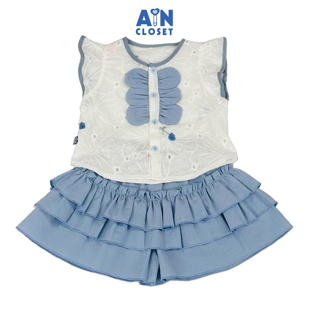 Bộ quần áo Ngắn bé gái họa tiết Hoa Nơ Xanh cotton Thêu - AICDBGKR4OB9 - AIN Closet