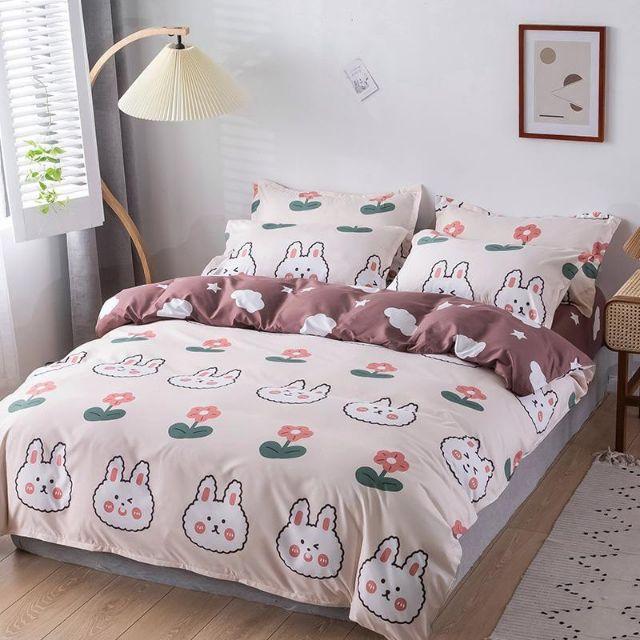Bộ cotton poly Thỏ Béo Ga Nâu