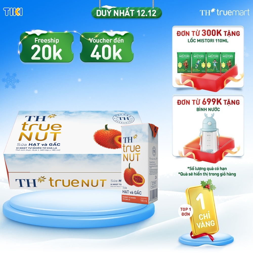 Thùng 48 hộp sữa hạt và gấc TH True Nut 180ml