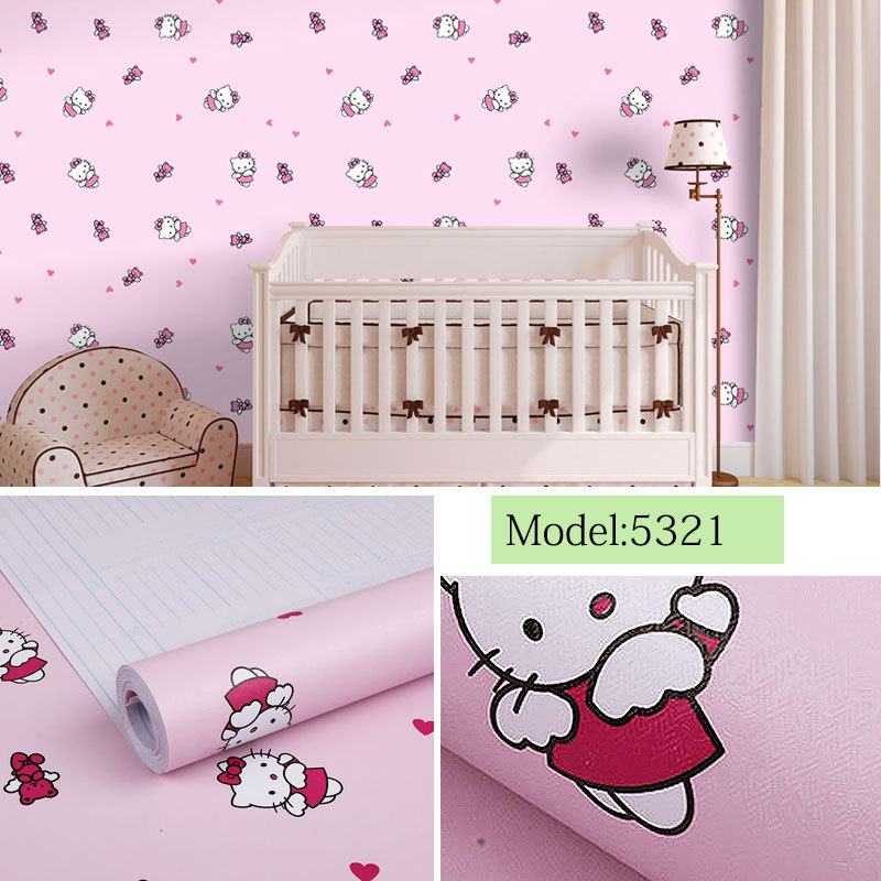 Combo 10 mét giấy dán tường, decal dán tường trang trí nhà cửa KITTY TRÁI TIM khổ 45cm