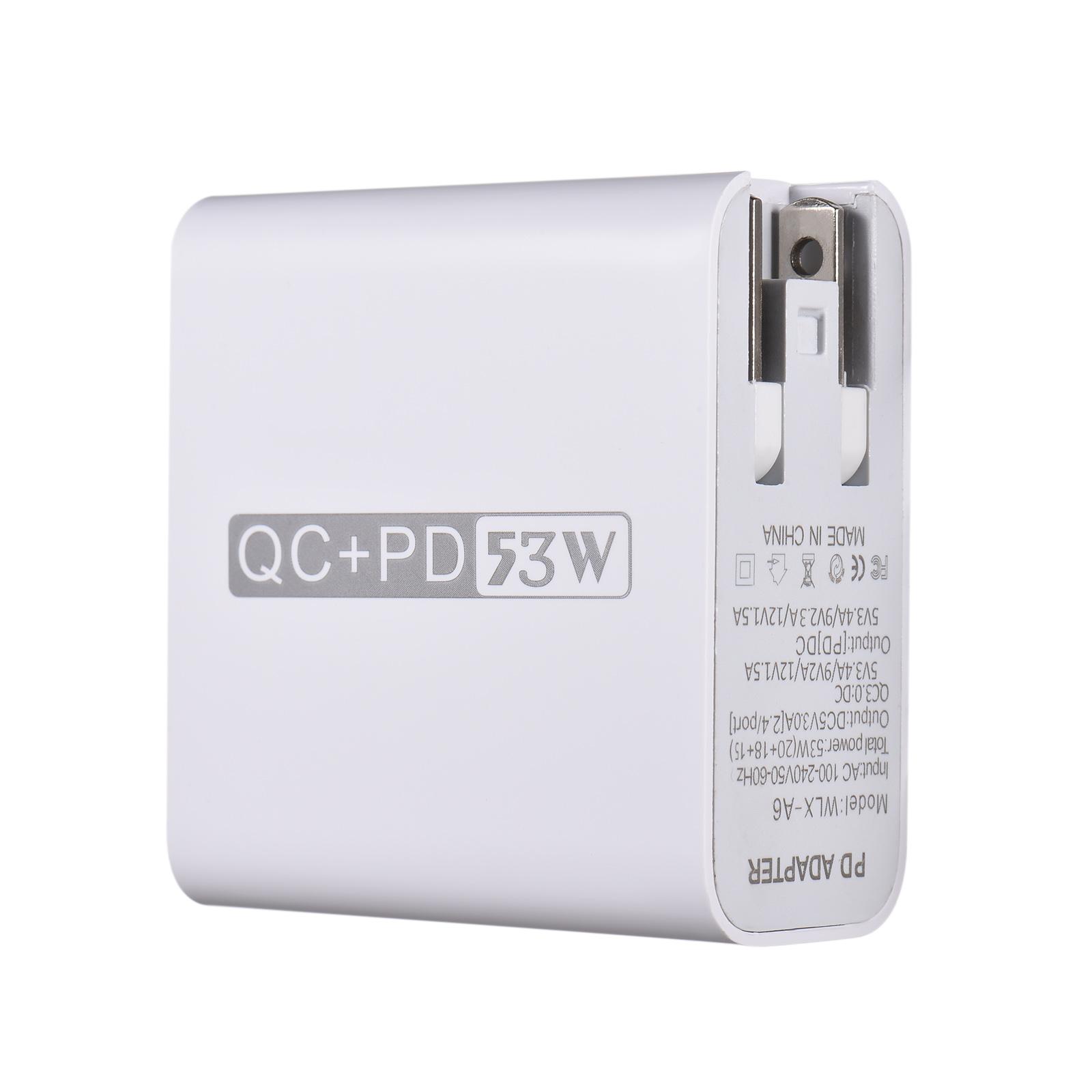 Bộ sạc tường USB 53W Khối sạc nhanh đa cổng với đầu cắm có thể gập lại Bộ điều hợp sạc nhanh 3.0 Bộ sạc PD USB - Trắng - Đầu cắm của Hoa Kỳ