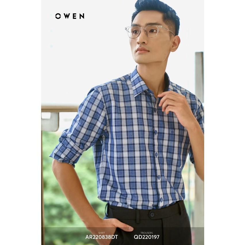 OWEN - Áo Sơ mi Owen Regular fit chất sợi tre kẻ ca rô xanh đậm 220838