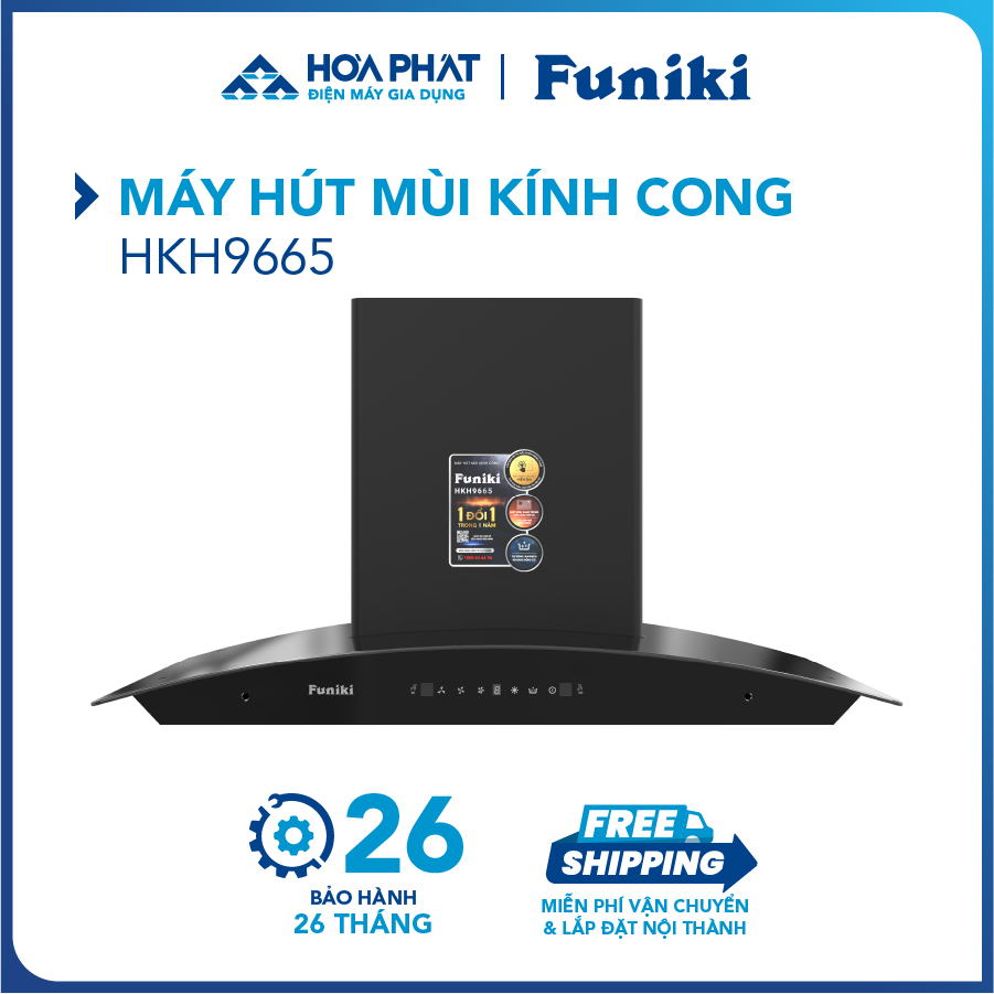 Máy hút mùi kính cong Funiki HKH9665 (Rộng 90cm) - Bảo hành 26 tháng - Hàng chính hãng