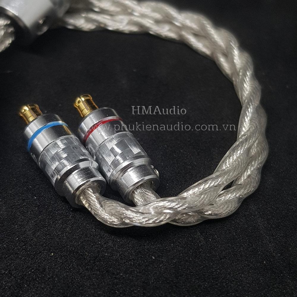 Dây tai nghe đồng mạ bạc 7N OCC Litz 23AWG đường kính dây đơn 1.25mm tết 4 sợi - Connector A2DC