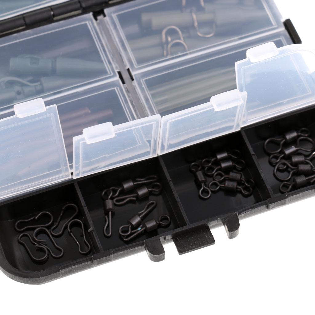 Carp Fishing Weights Tackle Box Safety Tubes Swivels Kits for Hair Rigs