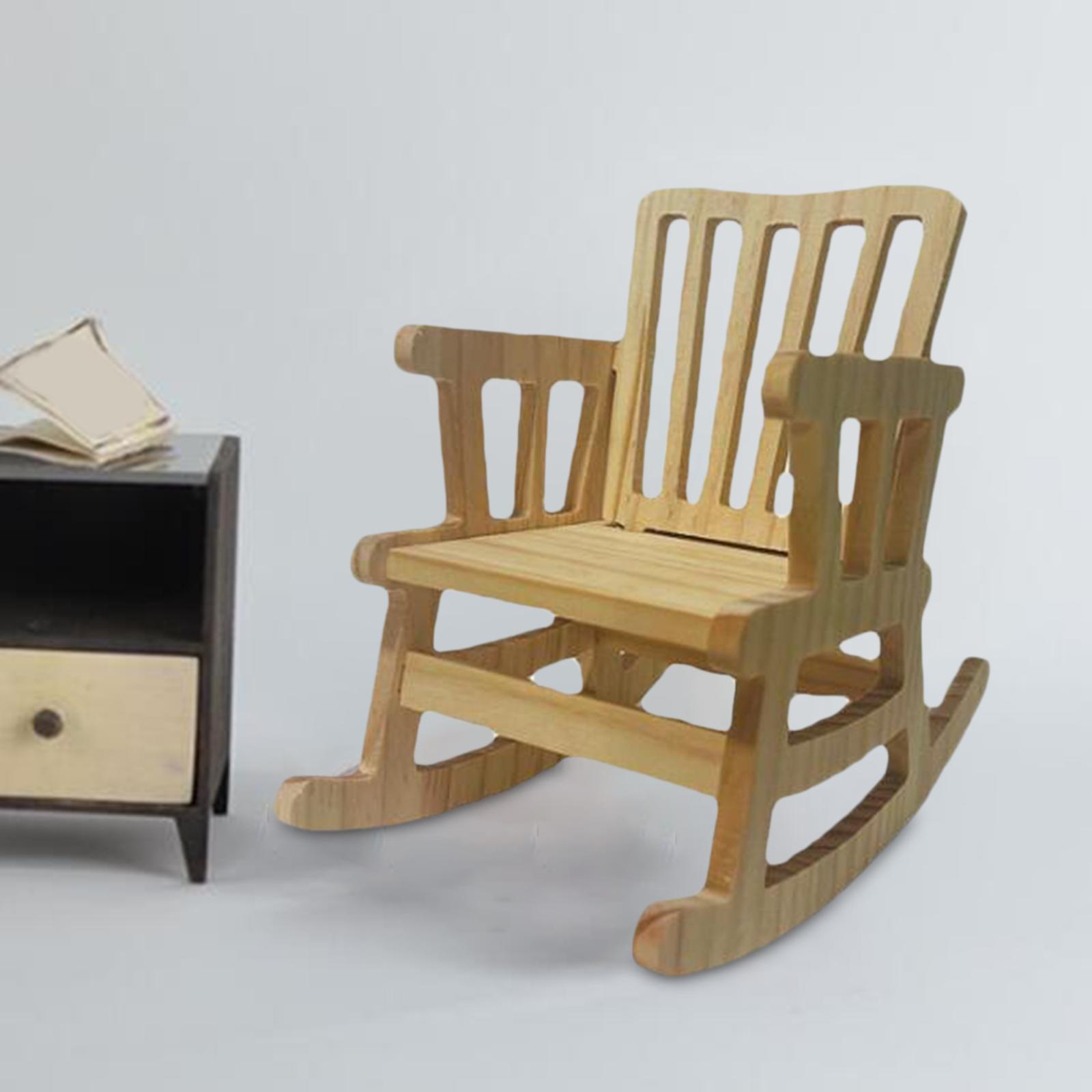 Simulation Mini Wooden Rocking Chair Miniature Wooden Chair Furniture Crafts Model for 1/6 Doll Bedroom Dollhouse Accessories