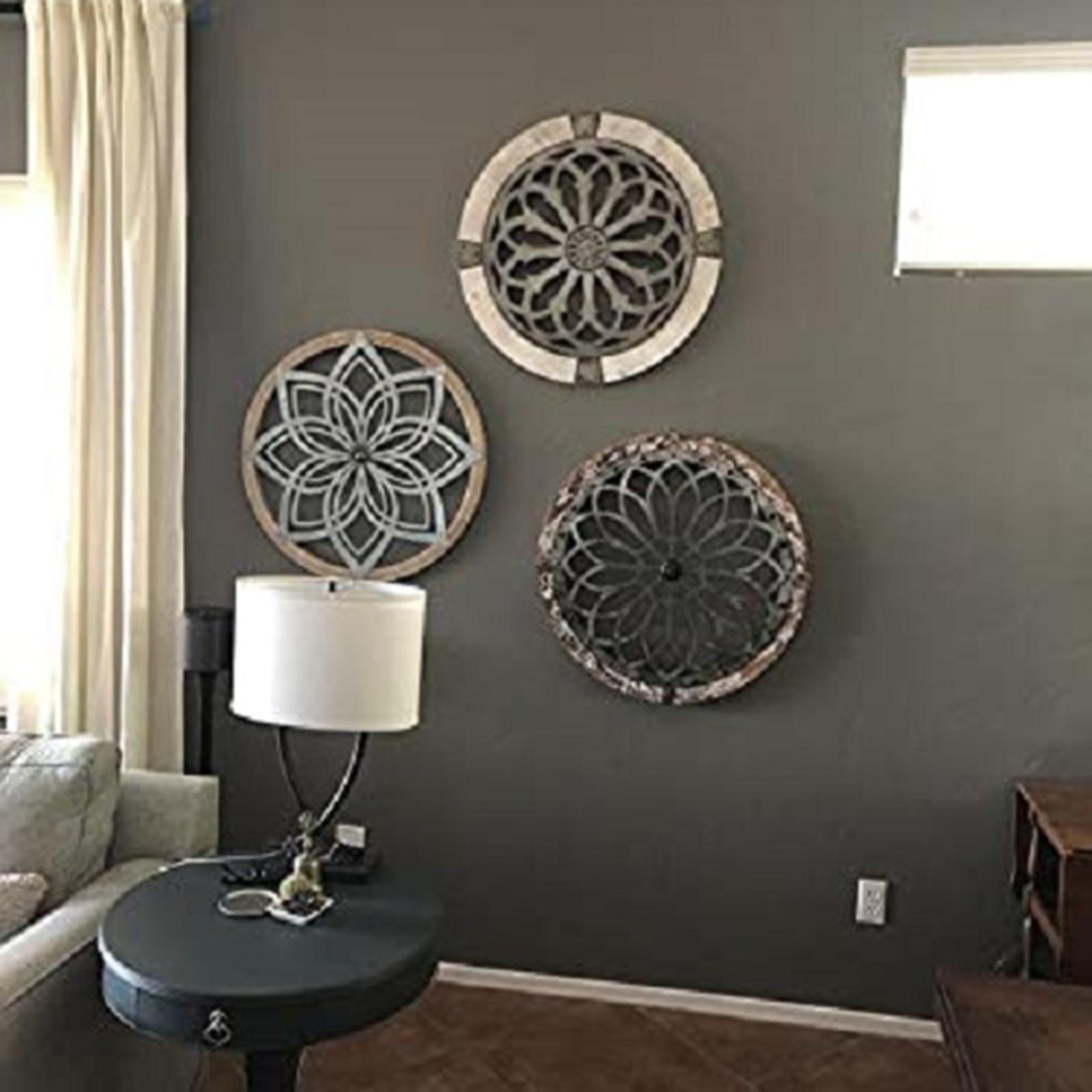 Round Wall Art - Metal Decorative Wall Medallions, Creative Home Art Wall Sculpture Decor, Metal Wooden Crafts Decor Gift for Home Living Room Porch