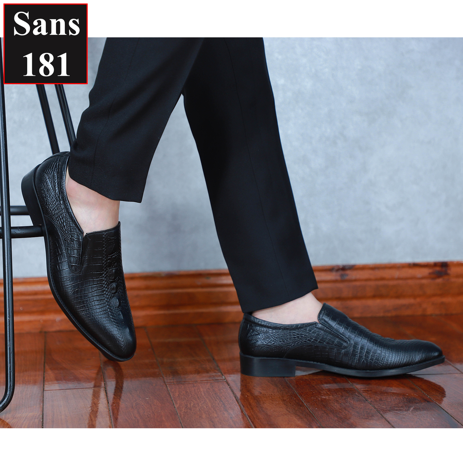 Giày Lười Da Bò Giày Tăng Chiều Cao 6cm Giầy Da Dập Vân Cá Sấu Sans181