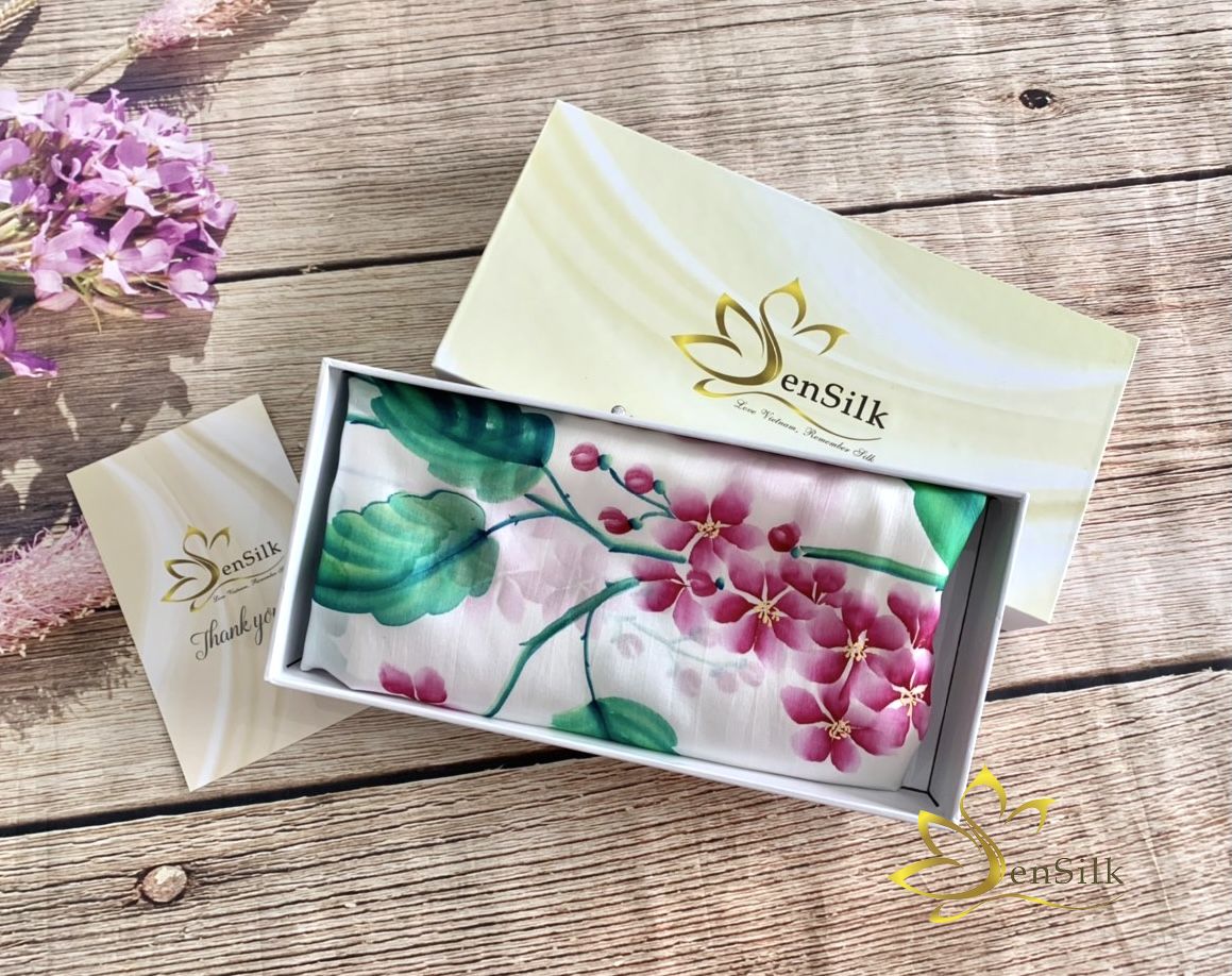 Khăn Lụa Vẽ Tay Hoa Bằng Lăng Tím SenSilk - Quà Kỷ Yếu 4.0 - Silk Scarf Hand Painted 160x55cm - Gift for Her Mother Event Business