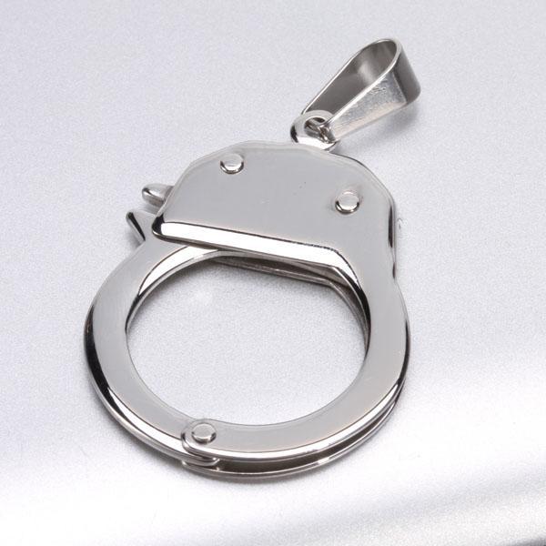 Punk Style Titanium Steel Handcuff Charm Pendant DIY Necklace Bag Love Couples