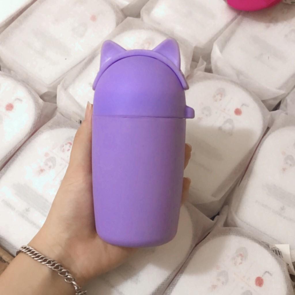 Bình Nước Thủy Tinh Bọc Silicone Mèo Kèm Dây - không chứa BPA không độc hại cho sức khỏe