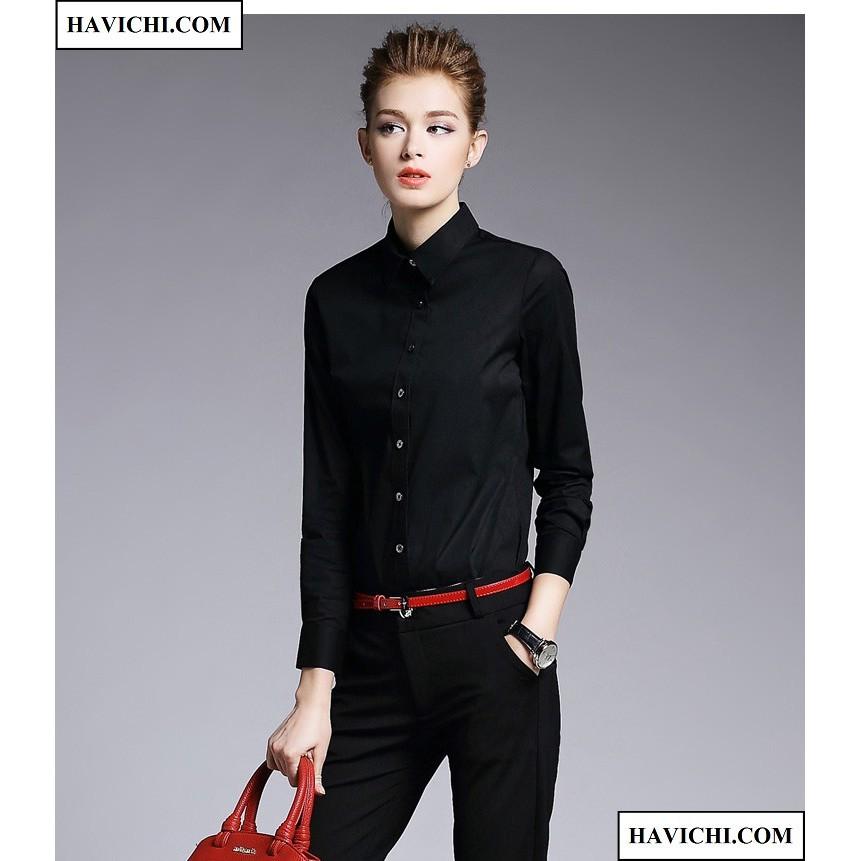 Áo sơ mi nữ đen  - Sơ mi nữ đen công sở sang trọng thoáng mát, không nhăn, dễ ủi.