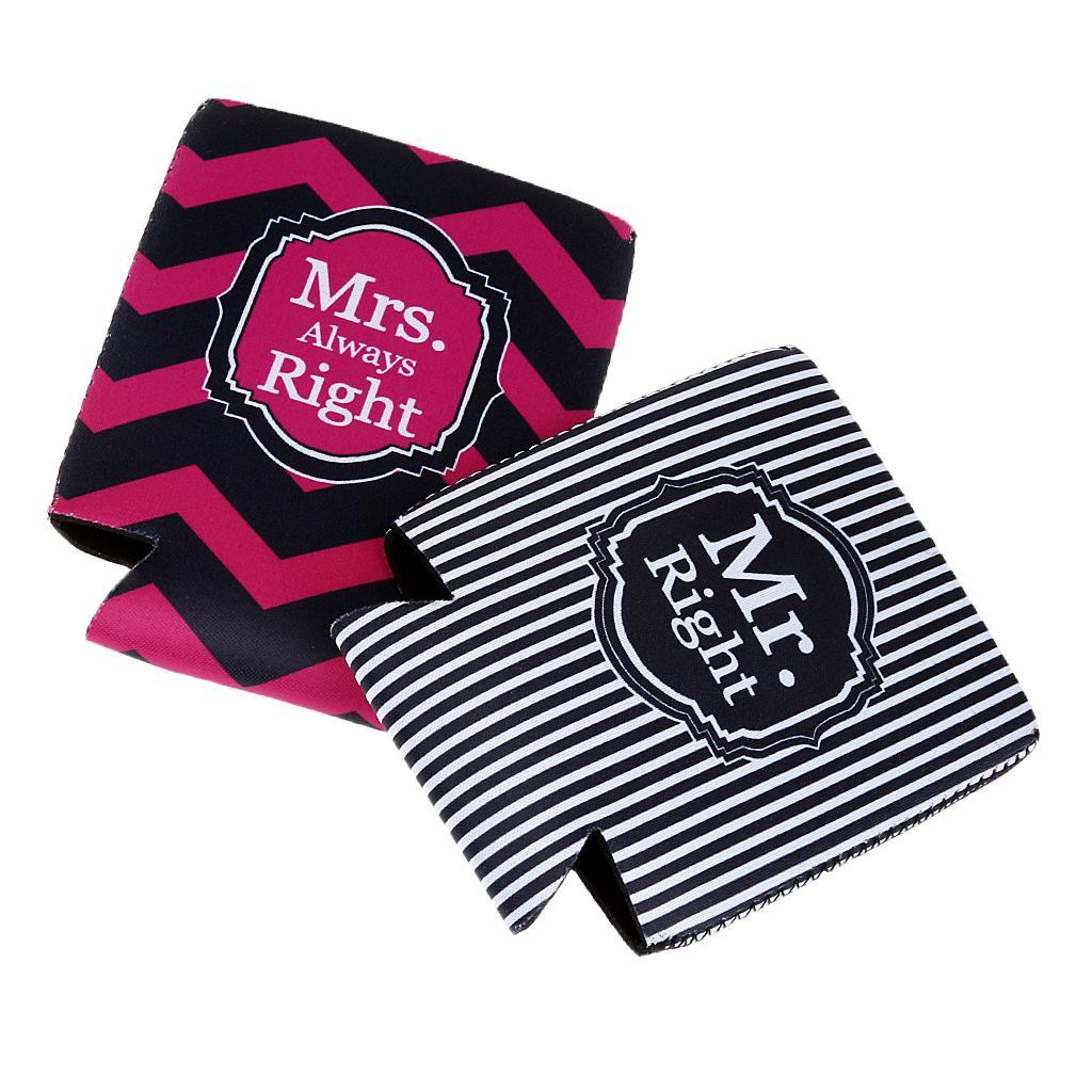 2 Pair His & Her Stubby Tin Can Beer Soda Bottle Sleeve Cooler Holder Cover