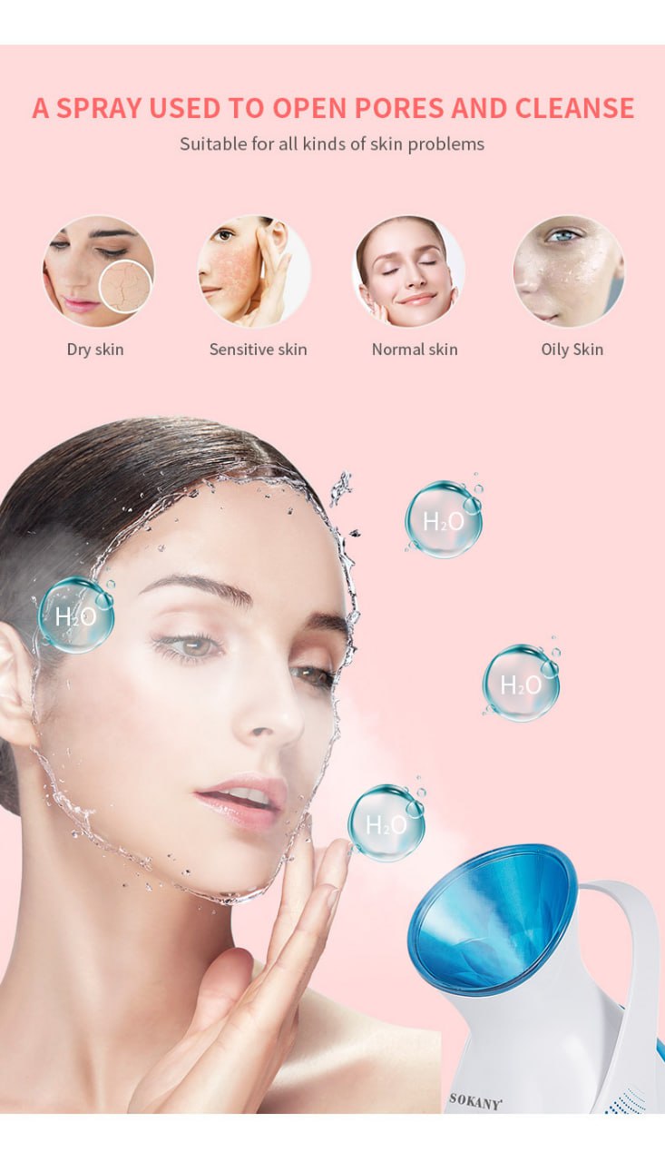 Máy xông mặt SOKANY phun hơi nước mạnh ra đều, cấp ẩm và làm mịn mọi loại da - HÀNG CHÍNH HÃNG - DELIYA