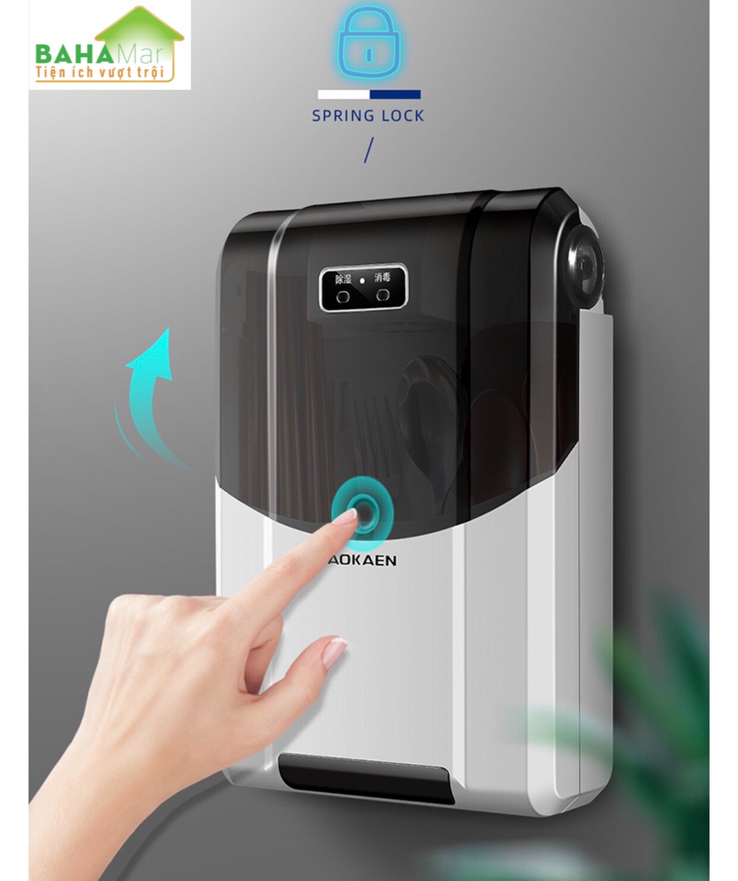 HỘP ĐŨA-THÌA THÔNG MINH KHỬ TRÙNG BẰNG TIA UV TREO CÓ NẮP ĐẬY BAHAMAR khử 99, 99 vi khuẩn bằng tia cực tím giúp đũa thìa đảm bảo vệ sinh ăn uống