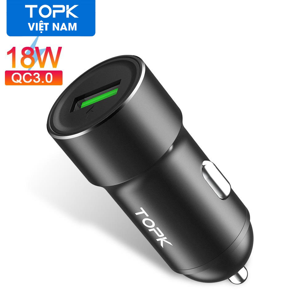Tẩu sạc xe hơi TOPK G102Q USB 3.0, Sạc nhanh QC3.0 cho iPhone, Samsung, Xiaomi, Huawei - Hàng nhập khẩu