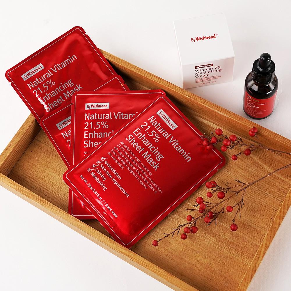 Combo 5 Mặt nạ giấy trắng da mờ thâm By Wishtrend Natural Vitamin C 21.5 Enhancing Sheet Mask 23ml