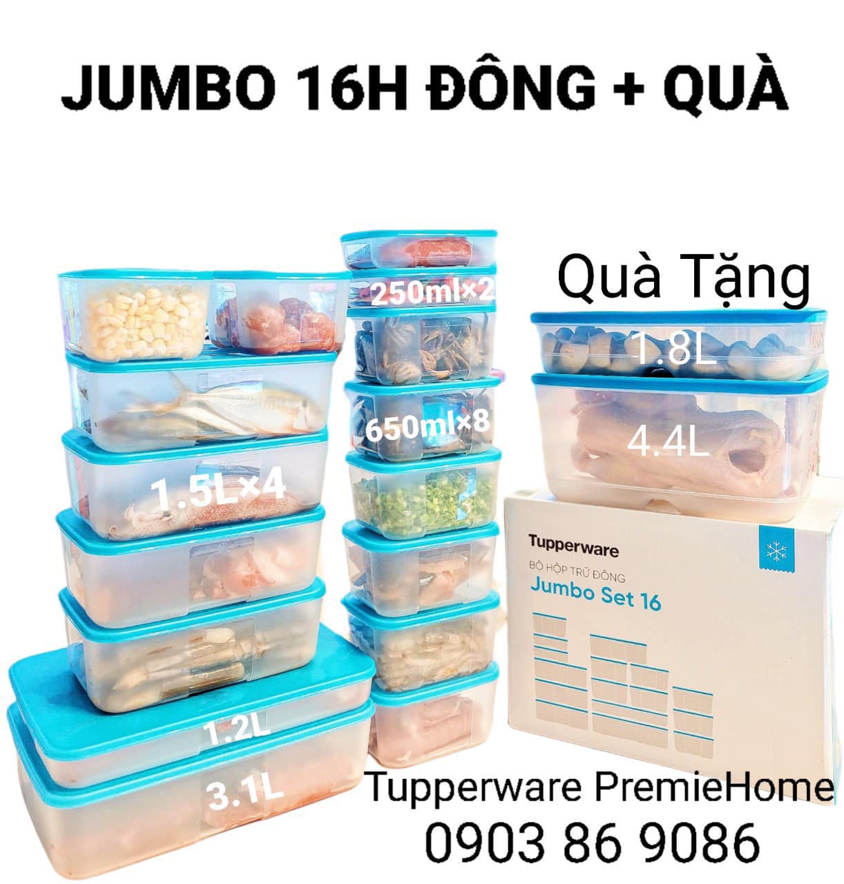 Bộ Hộp Trữ Đông Freezermate Jumbo Set 16 + Quà Tặng 1 Bộ Trữ Mát Cool Mate