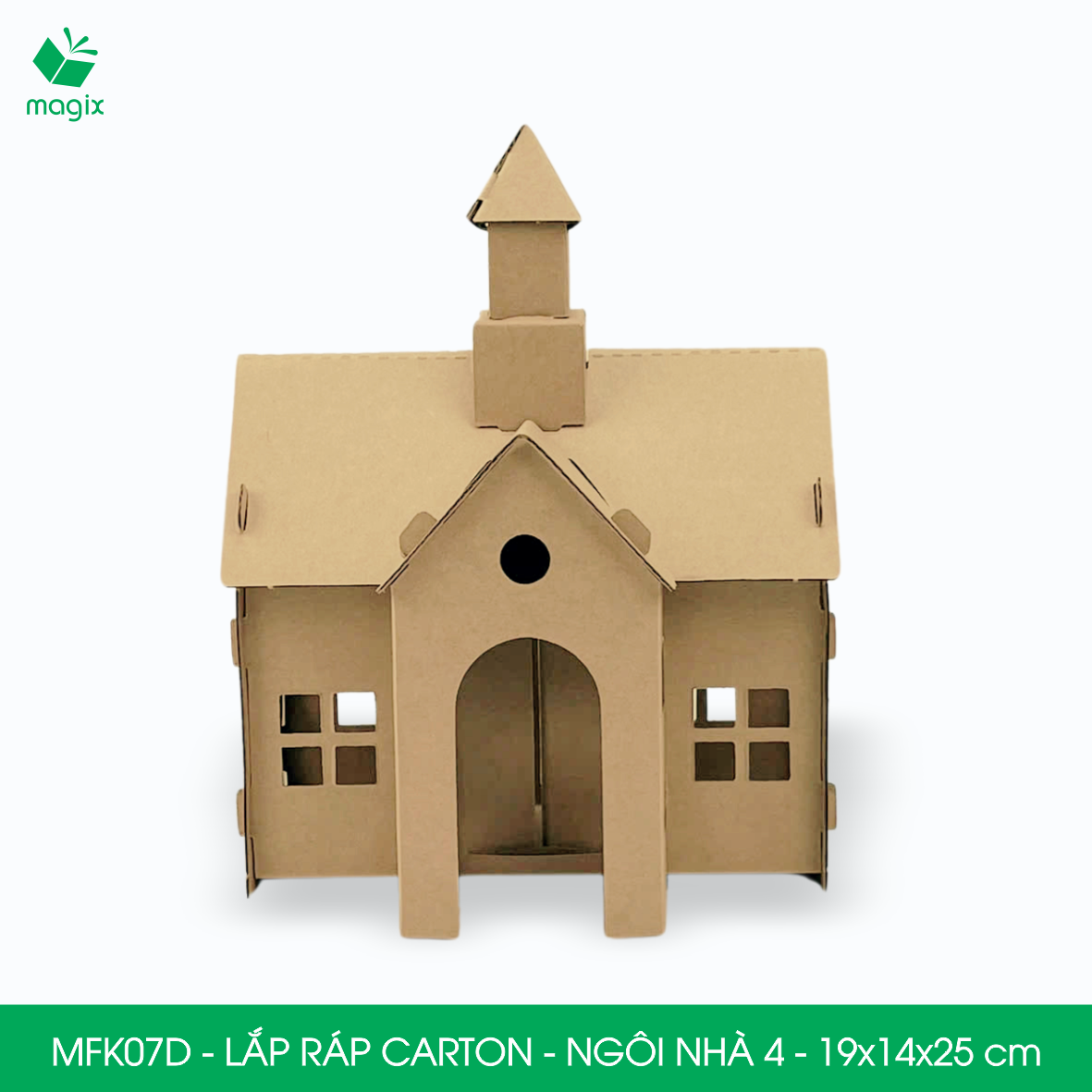 MFK07D - 19x14x25 cm - Mô hình ngôi nhà lắp ráp từ bìa carton cao cấp, nhà giấy carton mini sáng tạo