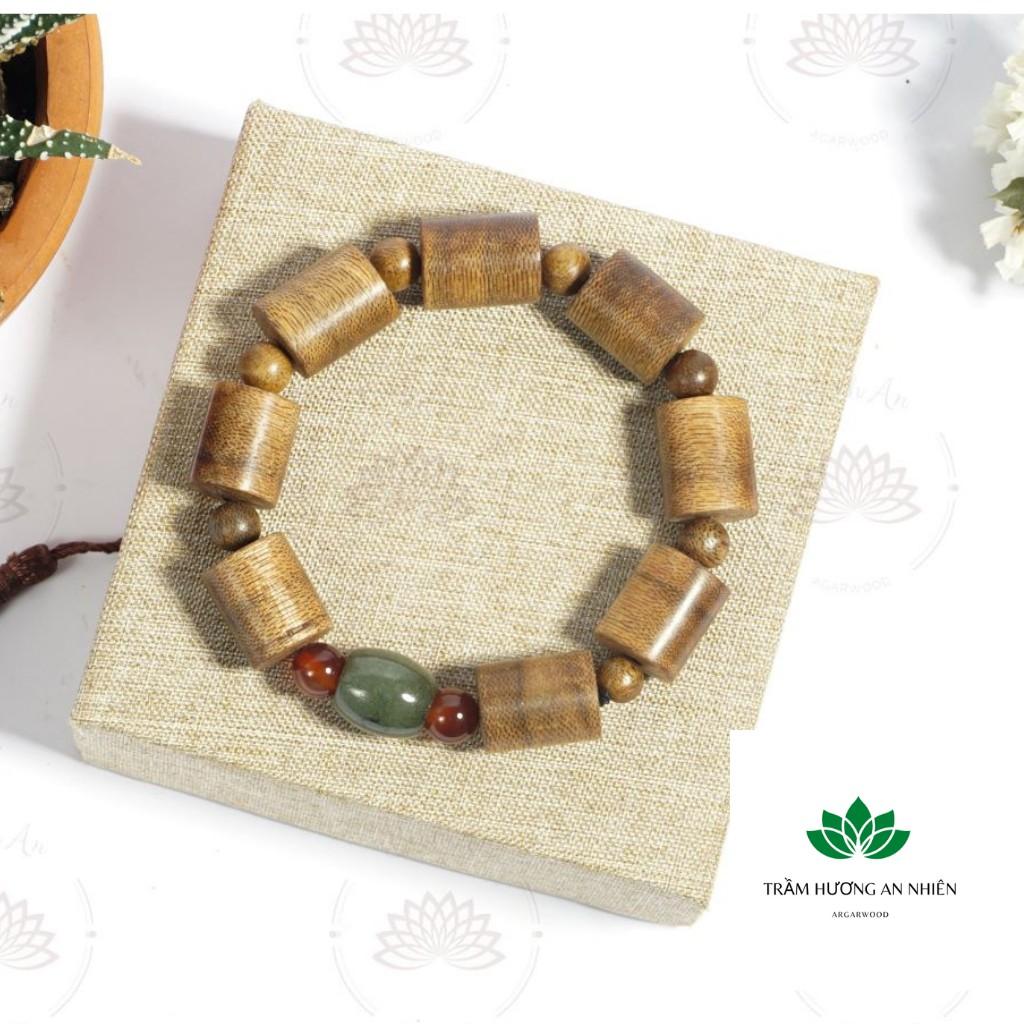 Vòng Tay Trầm Hương, Tốc Tự Nhiên Hình Trụ Mix Đ.á Trụ - Đủ Size Nam Nữ - 8ly, 10ly, 12ly, 14ly