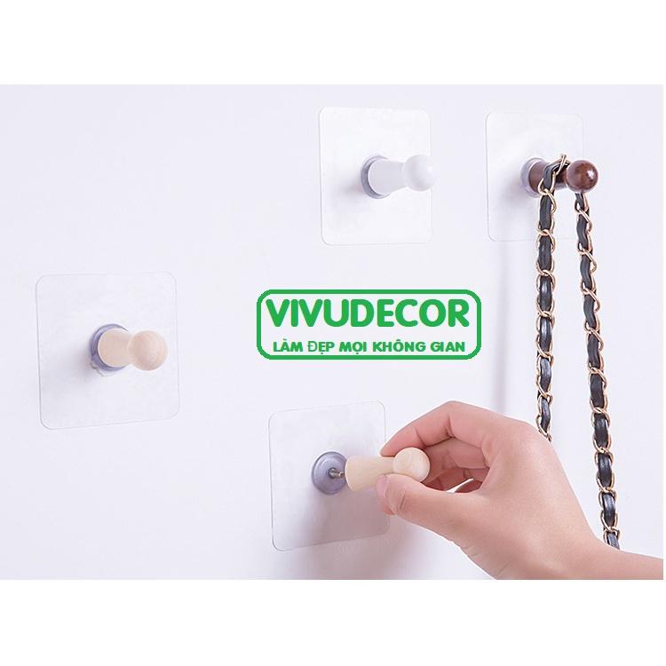 Móc Gỗ Đầu Tròn Vivudecor Treo Tường Đa Năng Vừa Dán Vừa Khoan, Móc Treo Đồ Dùng Trong Nhà Tắm, Nhà Bếp, Cánh Cửa .