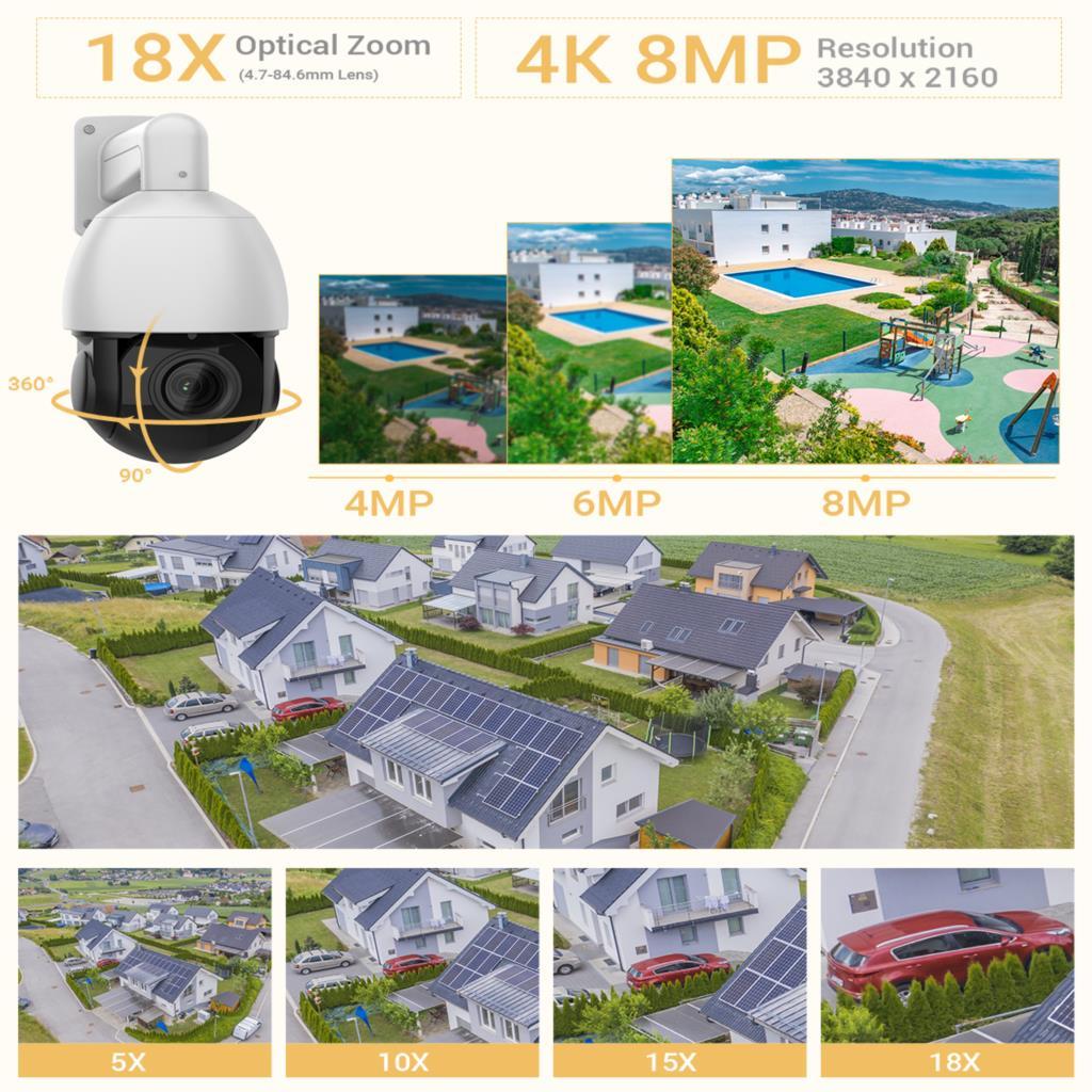 Vikylin 4,5 inch 4K 18x Zoom Speed Dome IP Camera 8mp Poe Auto Track 2way Audio 5MP Giám sát video ngoài trời IP66